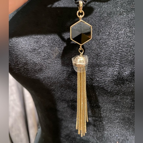 NWOT Banana Republic black beaded tassel statement necklace - Picture 2 of 4